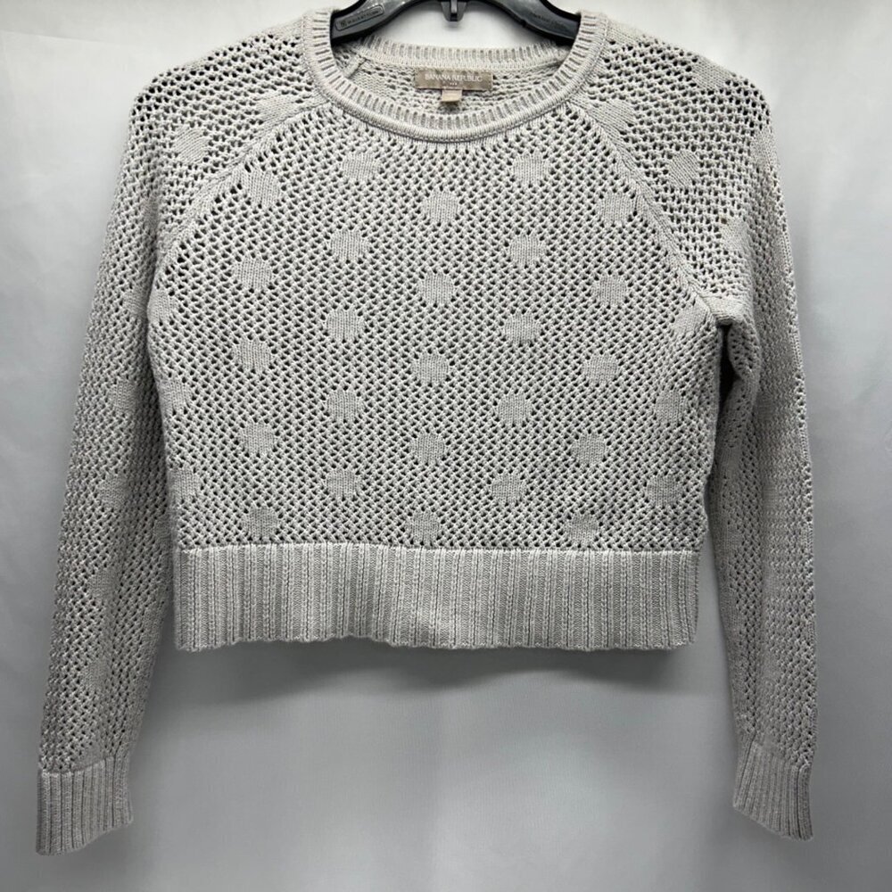 Banana Republic Petite S Open Knit Textured Cropped Sweater in Bone Color